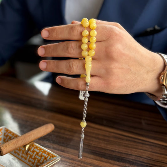 Damla Kehribar Tesbih - Gümüş Püsküllü