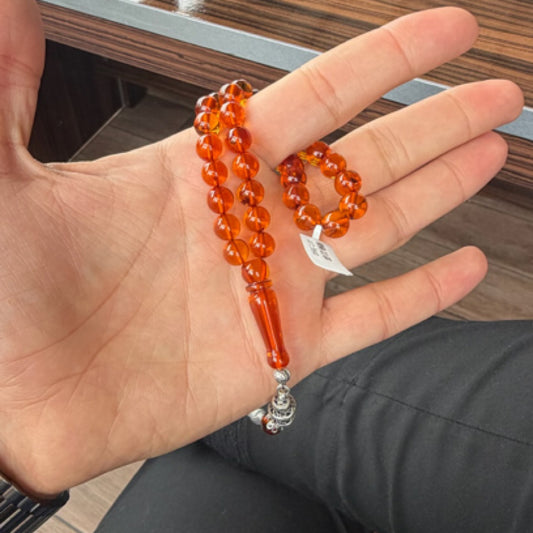 Damla Kehribar Tesbih - Gümüş Püsküllü